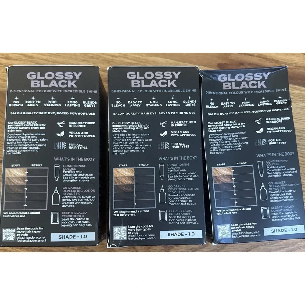 No Bleach London  Glossy Black Permanent Vegan Dye LOT OF 3 Boxes
